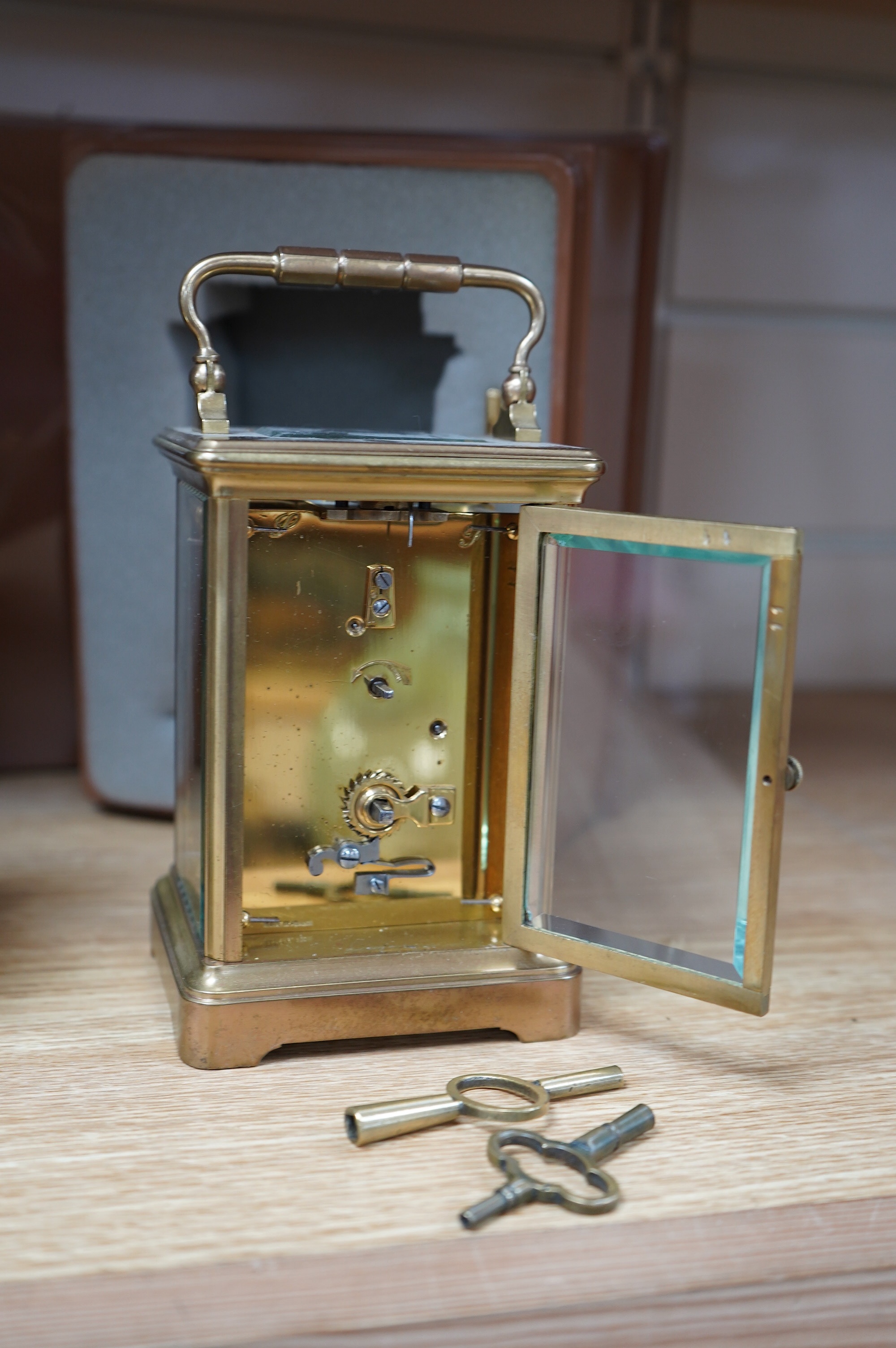 Three brass carriage timepieces (one a.f.), tallest 12.5cm. Condition - fair to good, one missing balance platform.